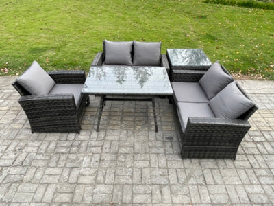 Fimous Rattan Garden Dining Set Outdoor Furniture Sofa With Rectangular Dining Table Love Seat Sofa Side Table