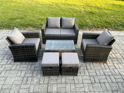 Fimous 6 Seater Outdoor Lounge Sofa Set Wicker Pe Rattan Garden Furniture Set With Rectangular Coffee Table Double Seat Sofa from B&Q