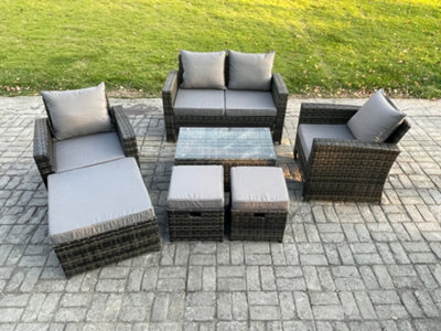 Fimous 7 Seater Outdoor Lounge Sofa Set Wicker Pe Rattan Garden Furniture Set With Rectangular Coffee Table For Balcony