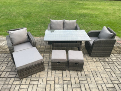 B&Q -  Rattan Outdoor Garden Furniture Set Rectangular Dining Table And Chair Sofa Set With 3 Footstools