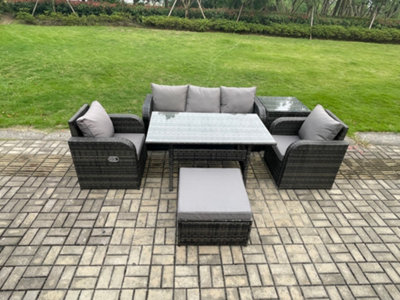 Fimous Wicker Pe Rattan Garden Furniture Set Outdoor Rectangular Dining Table And Chair Sofa Set With Side Table from B&Q