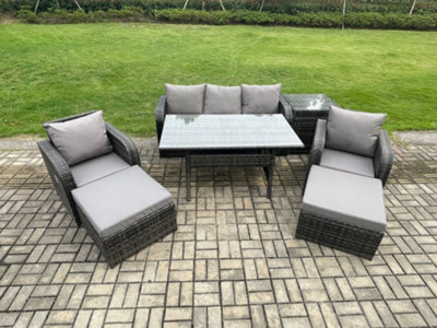 Fimous 7 Seater Rattan Outdoor Garden Furniture Set Rectangular Dining Table And Chair Sofa Set With Side Table