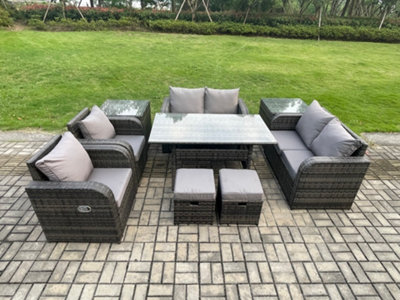 Fimous Outdoor Rattan Garden Furniture 9 Piece Grey Patio Furniture Set 8 Seater Lounge Sofa Set With Reclining Chairs from B&Q