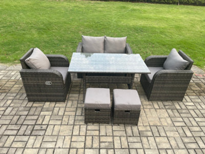 B&Q -  Rattan Garden Furniture 6 Piece Grey Patio Furniture Set Patio 6 Seater Set Outdoor Rectangular Table And Chairs