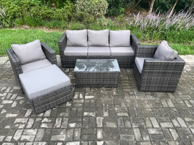 Fimous Rattan Garden Furniture Set With Coffee Table 2 Armchairs Big Footstool Indoor Outdoor Patio Lounge Sofa Set