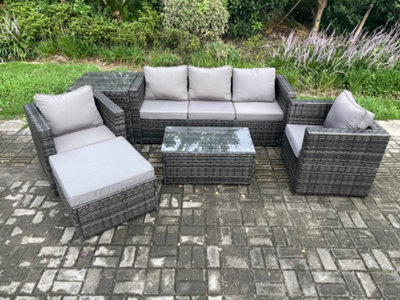Fimous Rattan Garden Furniture Set With 3 Seater Sofa Coffee Table Outdoor Patio Lounge Sofa Set Mixed Dark/Grey