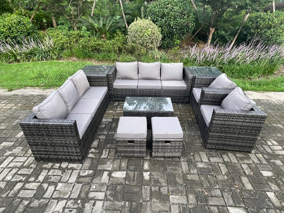Fimous Outdoor Lounge Sofa Set Wicker Pe Rattan Garden Furniture Set With 2 Armchairs Oblong Coffee Table 2 Small Footstools from B&Q