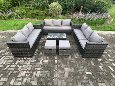 Fimous Outdoor Lounge Sofa Set Wicker Pe Rattan Garden Furniture Set With Oblong Coffee Table 2 Small Footstools from B&Q