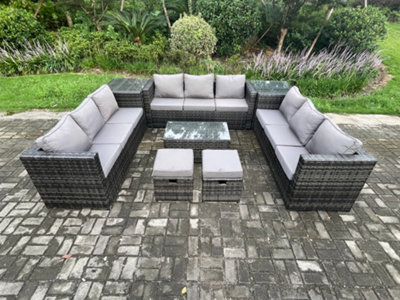 Fimous 11Seater Outdoor Lounge Sofa Set Wicker Pe Rattan Garden Furniture Set With Oblong Coffee Table 2 Small Footstools from B&Q