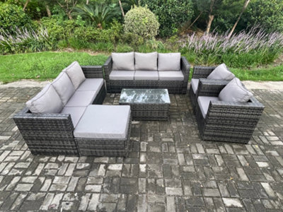 Fimous Outdoor Lounge Sofa Set Wicker Pe Rattan Garden Furniture Set With 2 Armchair Coffee Table Big Footstool Dark Grey Mixed from B&Q