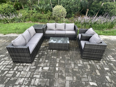 Fimous 8 Seater Outdoor Lounge Sofa Set Wicker Pe Rattan Garden Furniture Set With 2 Armchair Oblong Coffee Table Side Table from B&Q