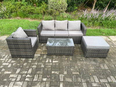 Fimous 4 Pcs Outdoor Lounge Sofa Set Wicker Pe Rattan Garden Furniture Set With Armchair Oblong Coffee Table Big Footstool from B&Q
