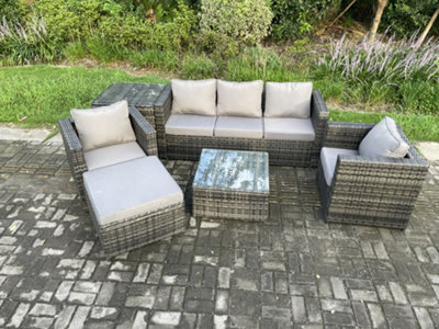 Fimous 6 Seater Outdoor Lounge Sofa Set Wicker Pe Rattan Garden Furniture Set With Armchair Squar Coffee Table Footstool from B&Q