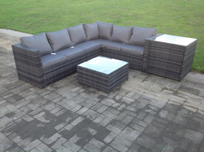 Fimous Rattan Corner Sofa Set Garden Furniture With Coffee Tall Table And Side Table from B&Q