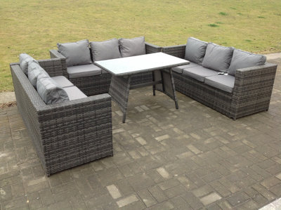 Fimous Outdoor Rattan Garden Furniture Lounge Sofa Set With Oblong Dining Table With Clear Tempered Glass from B&Q
