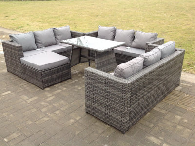 Fimous Outdoor Rattan Garden Furniture Lounge Sofa Set With Oblong Dining Table With Clear Tempered Glass And Big Footstool from B&Q