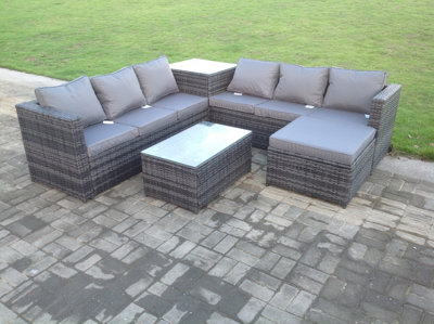 Fimous 7 Seater Rattan Corner Sofa Lounge Sofa Set With Oblong Coffee Table And Big Footstool from B&Q
