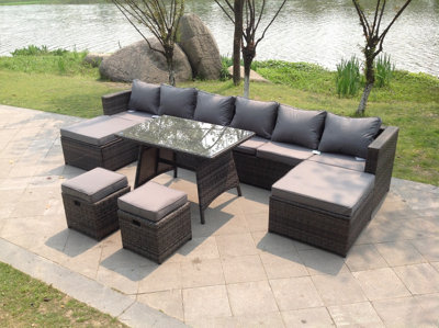 Fimous Lounge Rattan Garden Furniture Sets Dining Table Big Footstools And Small Stools from B&Q