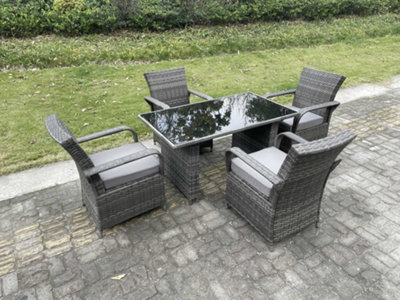 B&Q -  4 Seat Rattan Garden Furniture Dining Set Table And Chair Sets Pe Wicker Patio Outdoor 4 Chairs Black Tempered Glass Table