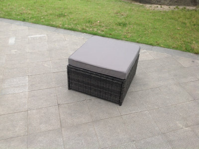 Fimous Dark Grey Mixed Rattan Footstool Patio Outdoor Garden Furniture With Thick Dark Grey Cushion from B&Q