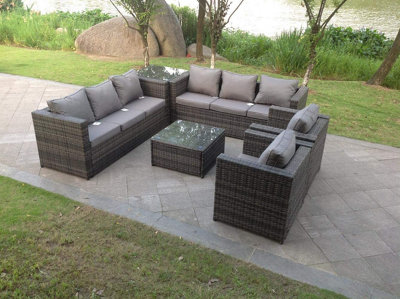 Fimous 8 Seater Rattan Sofa Set Coffee Table Arm Chair Outdoor Garden Furniture Grey