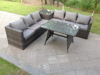 Fimous 6 Seater Rattan Sofa Dining Set 2 Tables Garden Furniture Outdoor Grey
