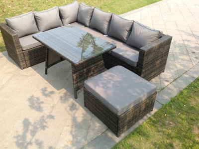 Fimous 7 Seater Rattan Sofa Dining Set Table Footstool Garden Furniture Outdoor Grey