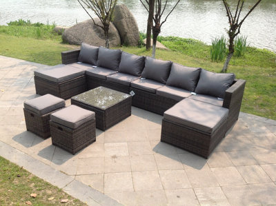 Fimous Lounge Couch Rattan Corner Sofa Set Coffee Table Stools Garden Furniture Outdoor from B&Q