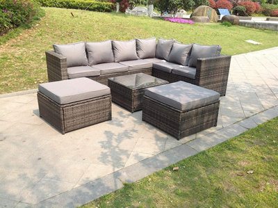 Fimous 8 Seater Rattan Sofa Set Coffee Table Footstools Garden Furniture Outdoor Grey