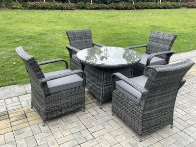 B&Q -  Rattan Garden Furniture Dining Set Table And Chair Sets Pe Wicker Patio Outdoor 4 Chairs Plus Round Table