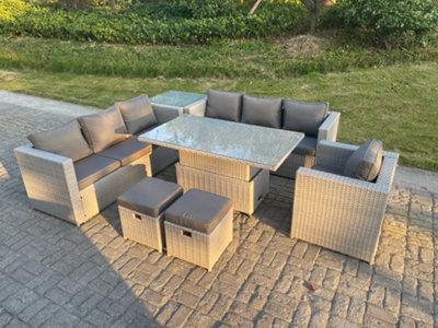Fimous Rattan Garden Funiture Set Adjustable Rising Lifting Table Sofa Dining Set Side Coffee Tea Table Chair Stool from B&Q