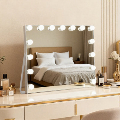 B&Q Light/White Hollywood Makeup Mirror With Led Bulbs, 58X46 Cm Ed Vanity Mirror, Smart Touch, 3 Modes, Usb Port, Size 15