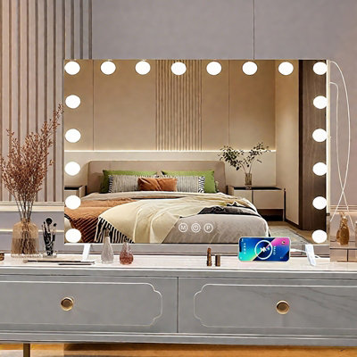 B&Q Light/White Hollywood Makeup Mirror With 18 Led Bulbs, 80X58 Cm Vanity Mirror, Smart Touch Control, 3 Modes, Large