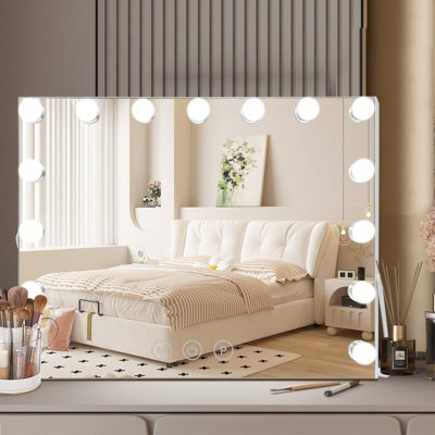 B&Q Inmtfei Hollywood Vanity Mirror 58X46cm With Led Bulbs 3 Colour Modes 5X Magnifier And Usb Charging Size 15