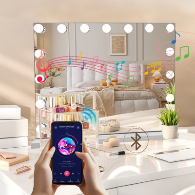 B&Q Light Inmtfei Bluetooth Hollywood Vanity Mirror 58X46cm With Led Bulbs 5X Magnifier Usb Charging And Speaker Size 15