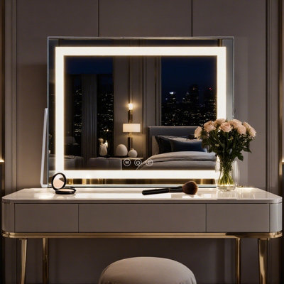  - Hollywood Vanity Makeup Mirror 58X46Cm With Led Strip Lights3 Colour ModesDimmable Touch5X Magnifying Mirror