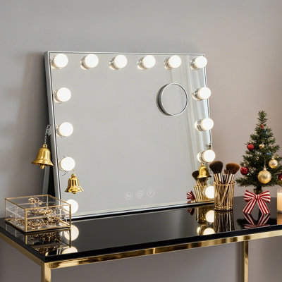 B&Q Light Inmtfei Hollywood Vanity Mirror 50X40cm With Led Bulbs, 3 Modes, Dimmable Touch Control, 10X Magnifying Mirror Size 14