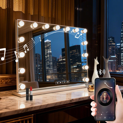 Inmtfei Bluetooth Speaker Hollywood Vanity Mirror With 15 Led Bulbs 5X Magnifier Usb Charging  58X46Cm from B&Q