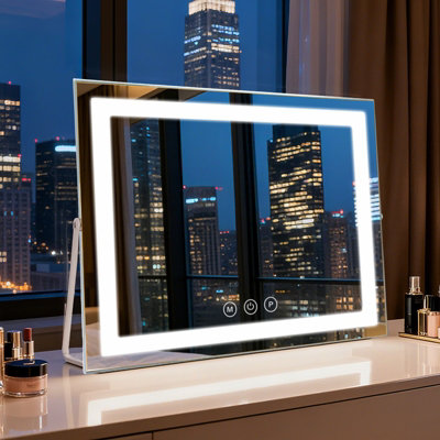  - Hollywood Vanity Makeup Mirror 50X40Cm With Led Strip 3 Colour Modes 5X Magnifier Usb Charging And 360 Degree Rotation