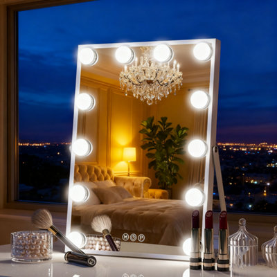 Hollywood Vanity Makeup Mirror12 Led Bulbs3 Light ModesTouch ControlRotatable30X41CmWhite from B&Q