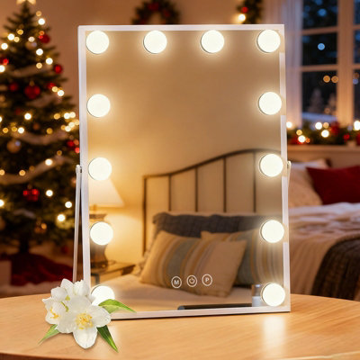 Hollywood Vanity Makeup Mirror12 Led Bulbs3 Light ModesTouch ControlRotatable30X41CmWhite from B&Q