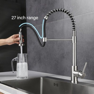 Spring Pull Out Kitchen Tap Sus304 Stainless Steel Mixer Tap With 2 Spray Modes 360 Swivel Kitchen Sink from B&Q