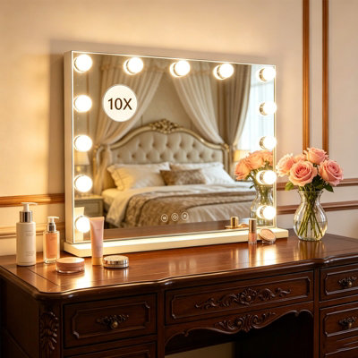  - Hollywood Vanity Mirror With 13 Led Bulbs 3 Color Light Stepless Dimming& & 10X Magnifier Wall Mounted & Tabletop