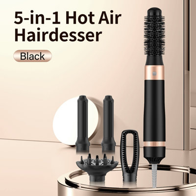B&Q Negative Ionic 5-In-1 Hot Air Brush,3 Temperature Setting With Interchangeable Heads For Straightening Curling Volumising