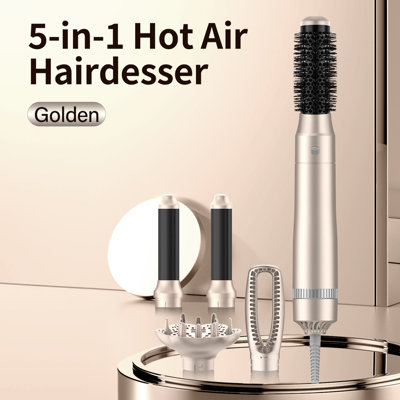 5-In-1 Hot Air Brush,negative Ionic Hair Styler 3 Heat Settings For Drying,curling Straightening & Volumising from B&Q