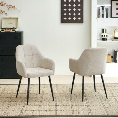 B&Q -  Modern Set Of 2 Dining Chairs With Plush ChenilleCurved Backrest And Metal Legs