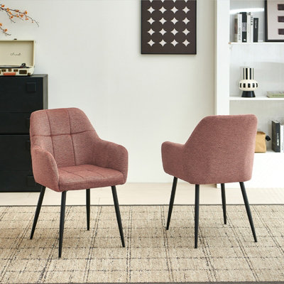 Sonara Unisex Light Red Modern Set Of Dining Chairs With Plush Chenille Fabric In Size 2 - Image 3
