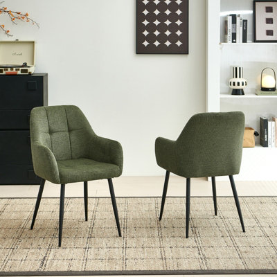 B&Q -  Modern Set Of 2 Dining Chairs With Plush ChenilleCurved Backrest And Metal Legs
