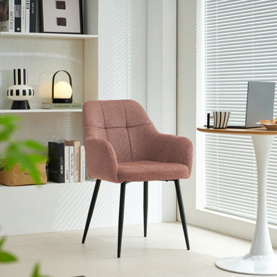 B&Q -  Modern Dining Chair With Plush Chenille UpholsteryCurved Backrest And Metal LegsSingle/set