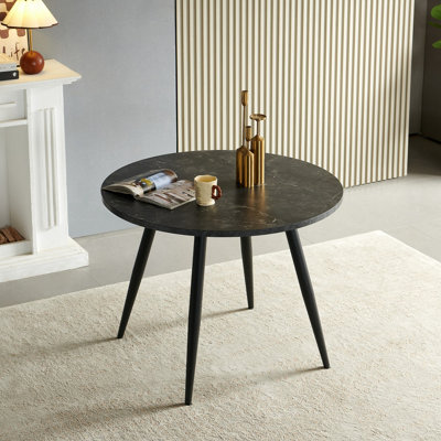 Sonara Unisex Black 100Cm Round Dining Table With Wooden Top & Round Metal Legs In | : 100 Cm X 100 Cm - Image 2